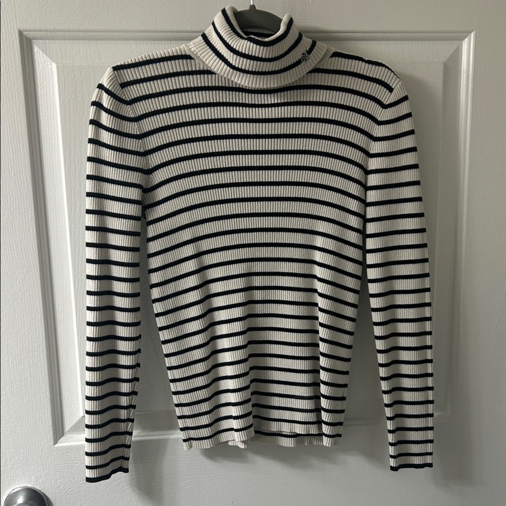 Polo Ralph Lauren Striped Turtleneck Sweater - Black and Cream